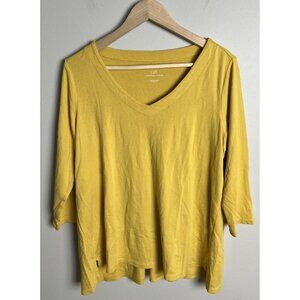 J. Jill Pirra 3/4 Sleeve V-Neck Top Size Large Yellow Pima Cotton Women’s